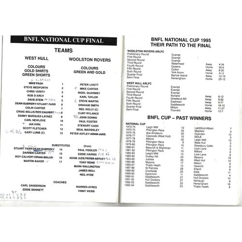 1995 West Hull v Woolston (28/05/1995) BARLA B.N.F.L National Cup Final Rugby League Programme