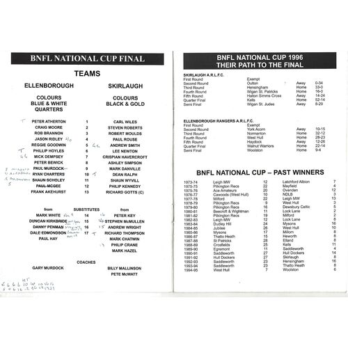 1996 Ellenborough v Skirlaugh (25/05/1996) BARLA B.N.F.L National Cup Final Rugby League Programme