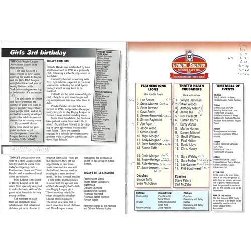 2001 Featherstone Lions v Thatto Heath Crusaders (28/05/2011) BARLA Rugby League Express National Cup Final Rugby League Programme