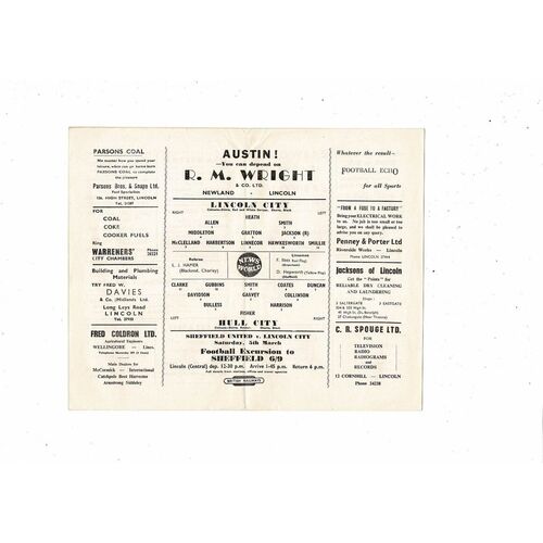 1959/60 Lincoln City v Hull City Football Programme