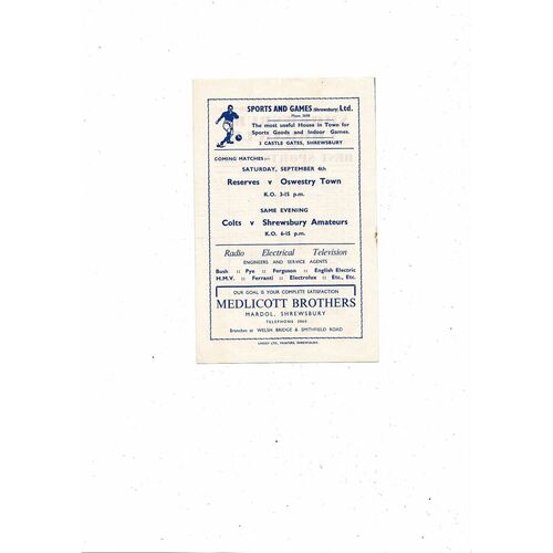 1954/55 Shrewsbury Town v Brentford Football Programme