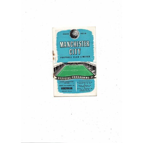 Manchester City v Hibernian Friendly Football Programme 1957/58