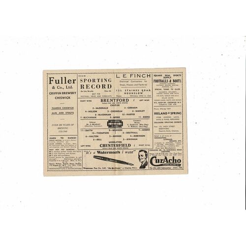 1948/49 Brentford v Chesterfield Football Programme