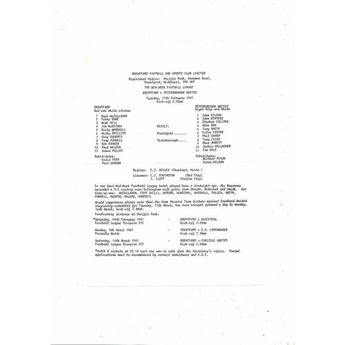 Brentford v Peterborough United Mid Week League Football Programme 1980/81