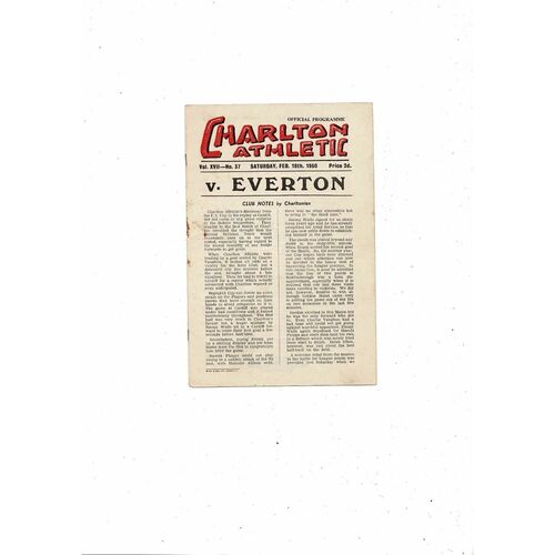 1949/50 Charlton Athletic v Everton Football Programme