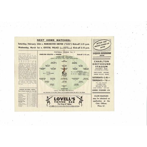 1949/50 Charlton Athletic v Everton Football Programme