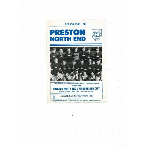 Preston v Manchester City Lancashire Youth Cup Final Football Programme 1989/90