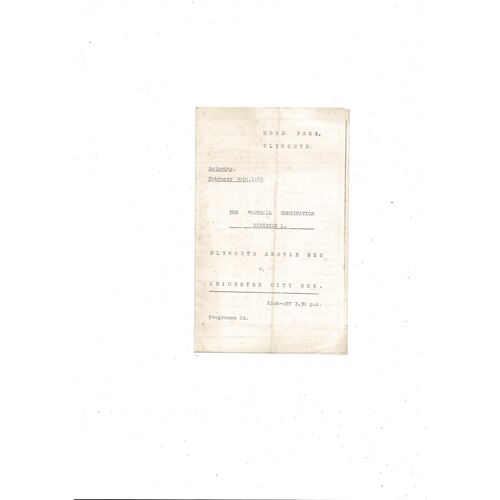 Plymouth Argyle v Leicester City Football Combination Programme 1964/65