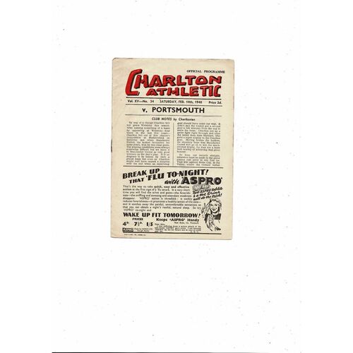 1947/48 Charlton Athletic v Portsmouth Football Programme