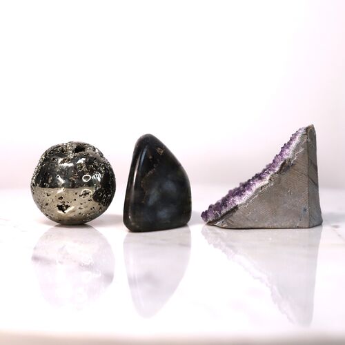 Labradorite, Pyrite & Amethyst Freeform Set