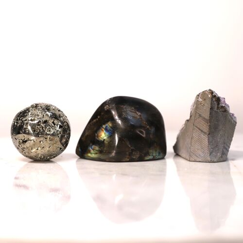 Labradorite, Pyrite & Amethyst Freeform Set