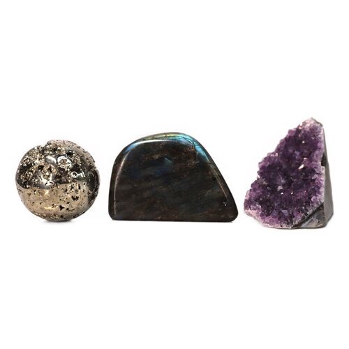 Labradorite, Pyrite & Amethyst Freeform Set