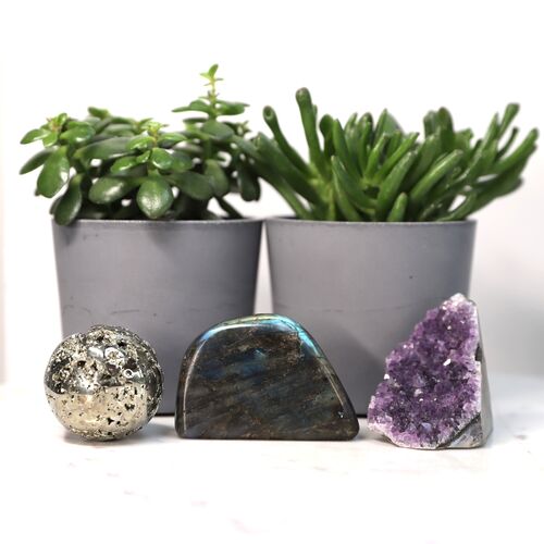 Labradorite, Pyrite & Amethyst Freeform Set