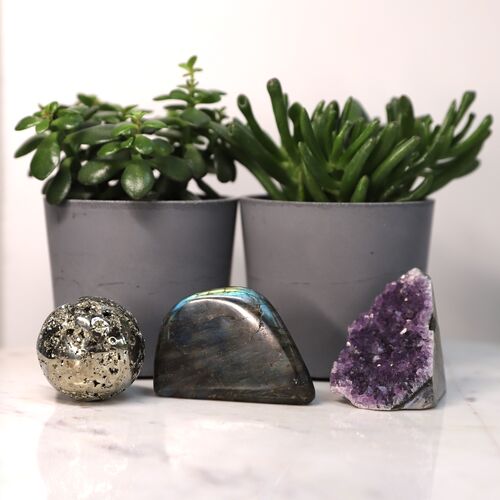 Labradorite, Pyrite & Amethyst Freeform Set