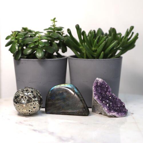 Labradorite, Pyrite & Amethyst Freeform Set