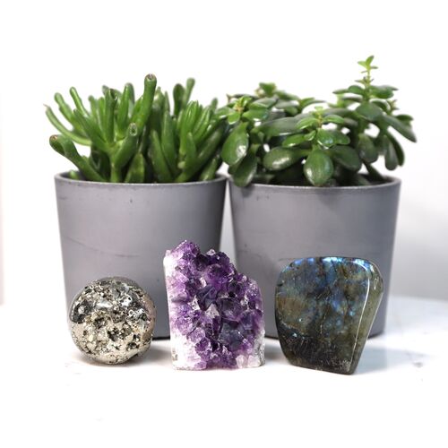 Labradorite, Pyrite & Amethyst Freeform set