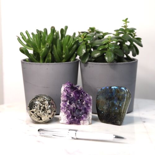 Labradorite, Pyrite & Amethyst Freeform set