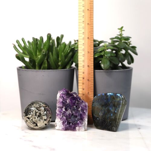 Labradorite, Pyrite & Amethyst Freeform set