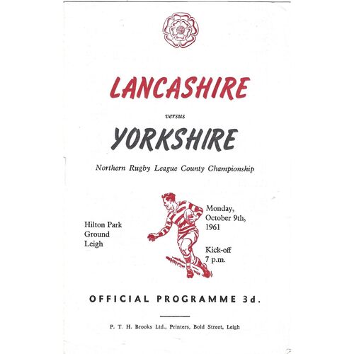 1961 Lancashire v Yorkshire (09/10/1961) Northern Rugby League County Championship Programme