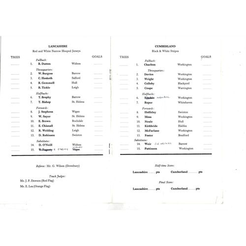 1968 Lancashire v Cumberland (06/1//1968) Northern Rugby League County Championship Programme