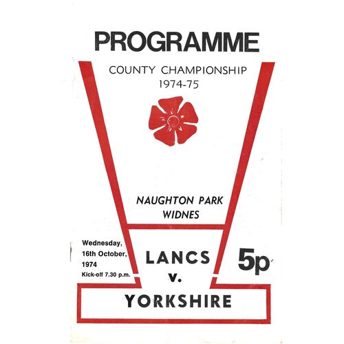 1974 Lancashire v Yorkshire (16/10/1974) Northern Rugby League County Championship Programme