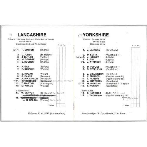 1975 Lancashire v Yorkshire (20/12/1975) Northern Rugby League County Championship Programme