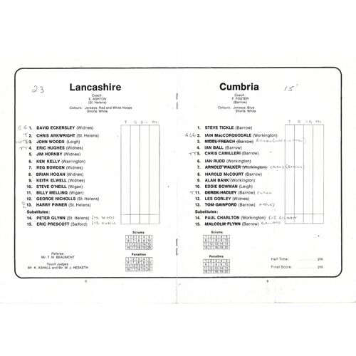 1979 Lancashire v Cumbria (05/09/1979) Northern Rugby League County Championship Programme