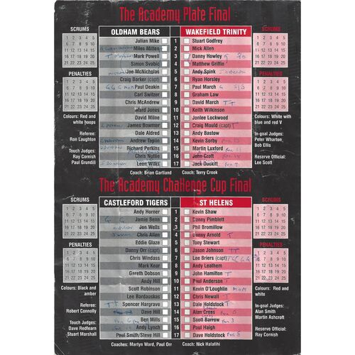 1996 The Academy Challenge Cup & Plate Finals (29/09/1996) Programme