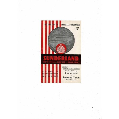 1958/59 Sunderland v Swansea Football Programme