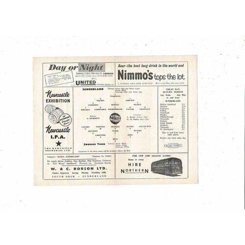 1958/59 Sunderland v Swansea Football Programme