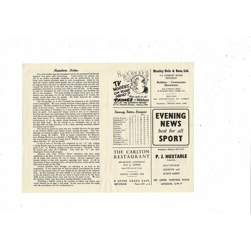 1955/56 Tooting & Mitcham United v Southall Amateur Cup Football Programme