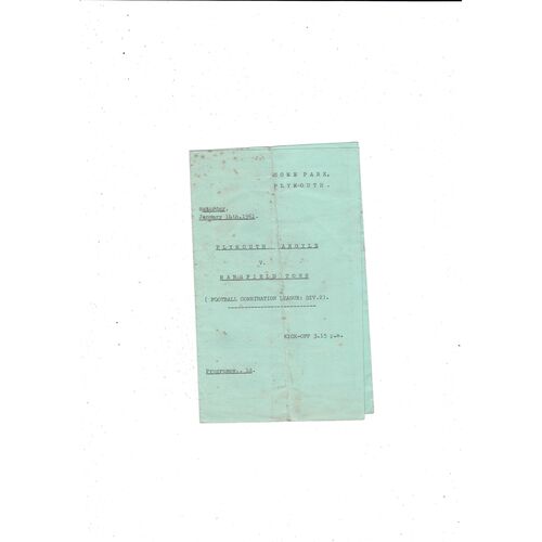 Plymouth Argyle v Mansfield Town Football Combination Programme 1960/61