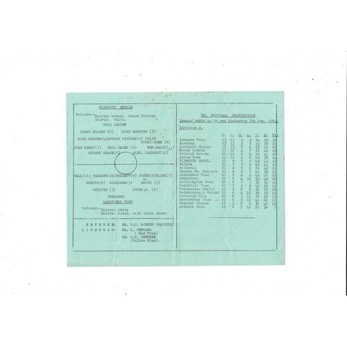 Plymouth Argyle v Mansfield Town Football Combination Programme 1960/61