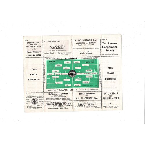 1959/60 Barrow v Bradford Park Avenue Football Programme