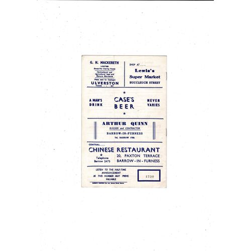 1959/60 Barrow v Bradford Park Avenue Football Programme