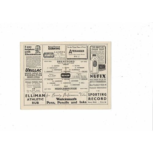 1946/47 Brentford v Middlesbrough Football Programme