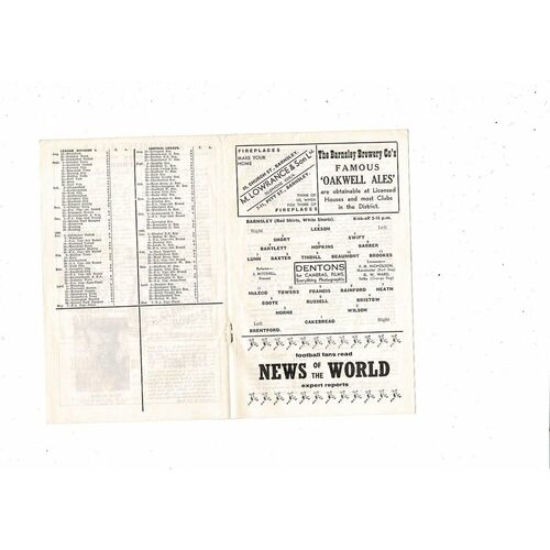 1959/60 Barnsley v Brentford Football Programme