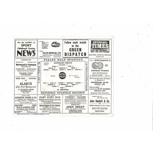 1959/60 Dunfermline Athletic v St Johnstone Scottish Cup Football Programme