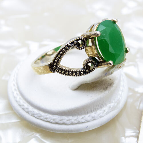 Green Onyx Stone set on 925 Sterling Silver Ring