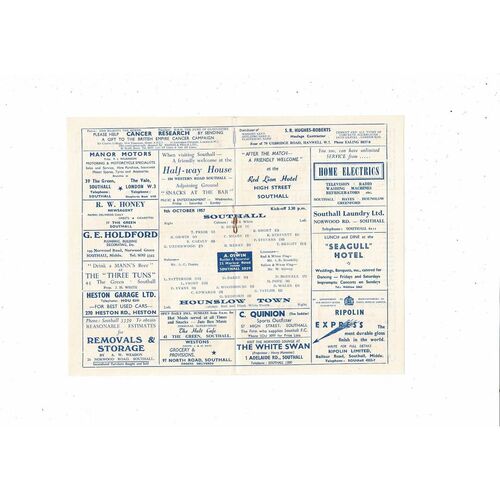 Southall v Hounslow Town FA Cup Replay Football Programme 1957/58