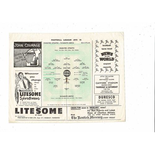 1959/60 Charlton Athletic v Plymouth Argyle Football Programme