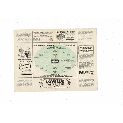 1948/49 Charlton Athletic v Stoke City Football Programme