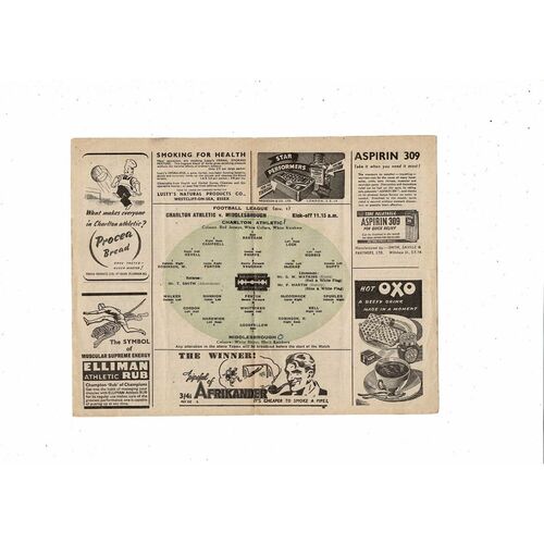 1947/48 Charlton Athletic v Middlesbrough Football Programme