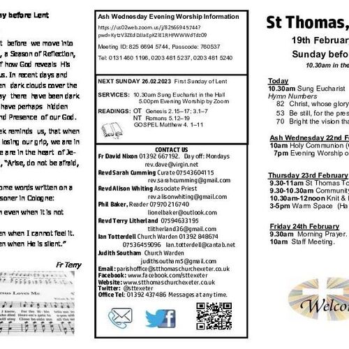 Pew Sheet | The Parish of St Thomas, Exeter