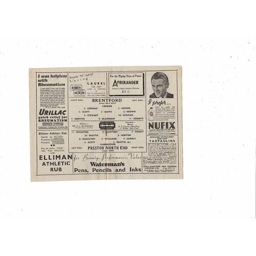 1946/47 Brentford v Preston Football Programme