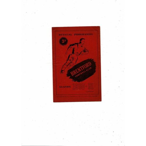 1950/51 Brentford v Blackburn Rovers Football Programme