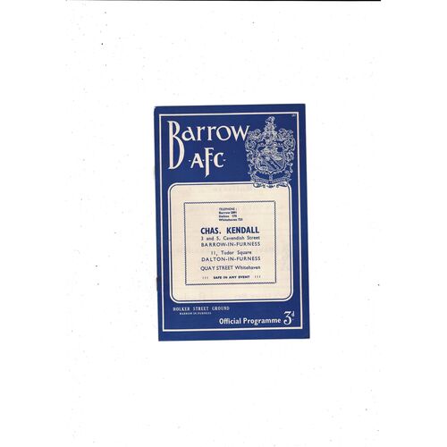 1956/57 Barrow v Hartlepool Football Programme