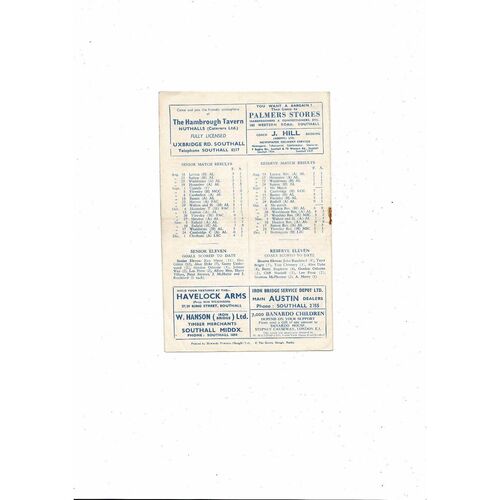 1956/57 Southall v Carshalton Athletic Athenian League Football Programme