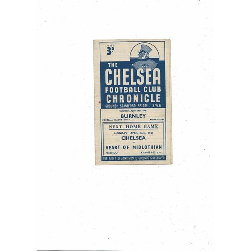 1947/48 Chelsea v Burnley Football Programme
