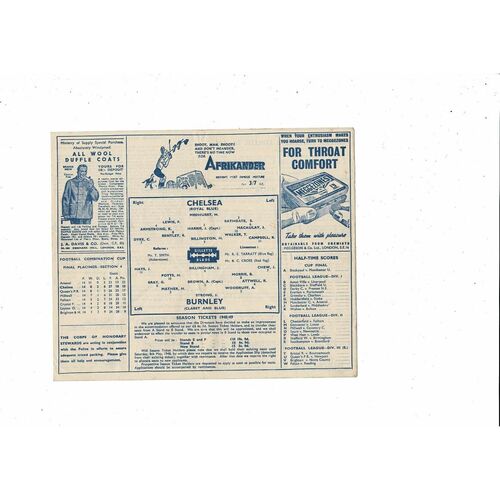 1947/48 Chelsea v Burnley Football Programme